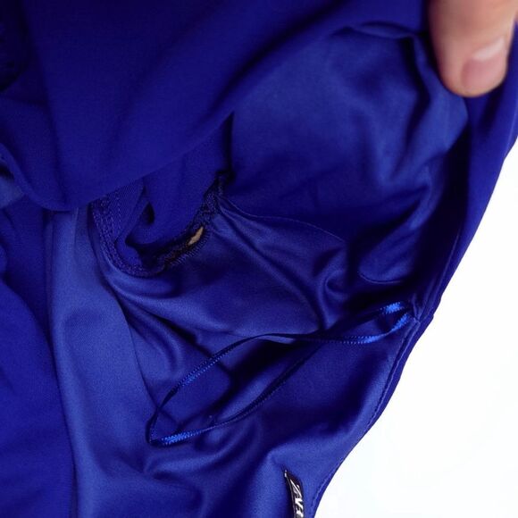 ZARA Ruched Draped Ruffle Shoulder Pad Bodycon Mini Dress Cobalt Womens Medium - Picture 6 of 8